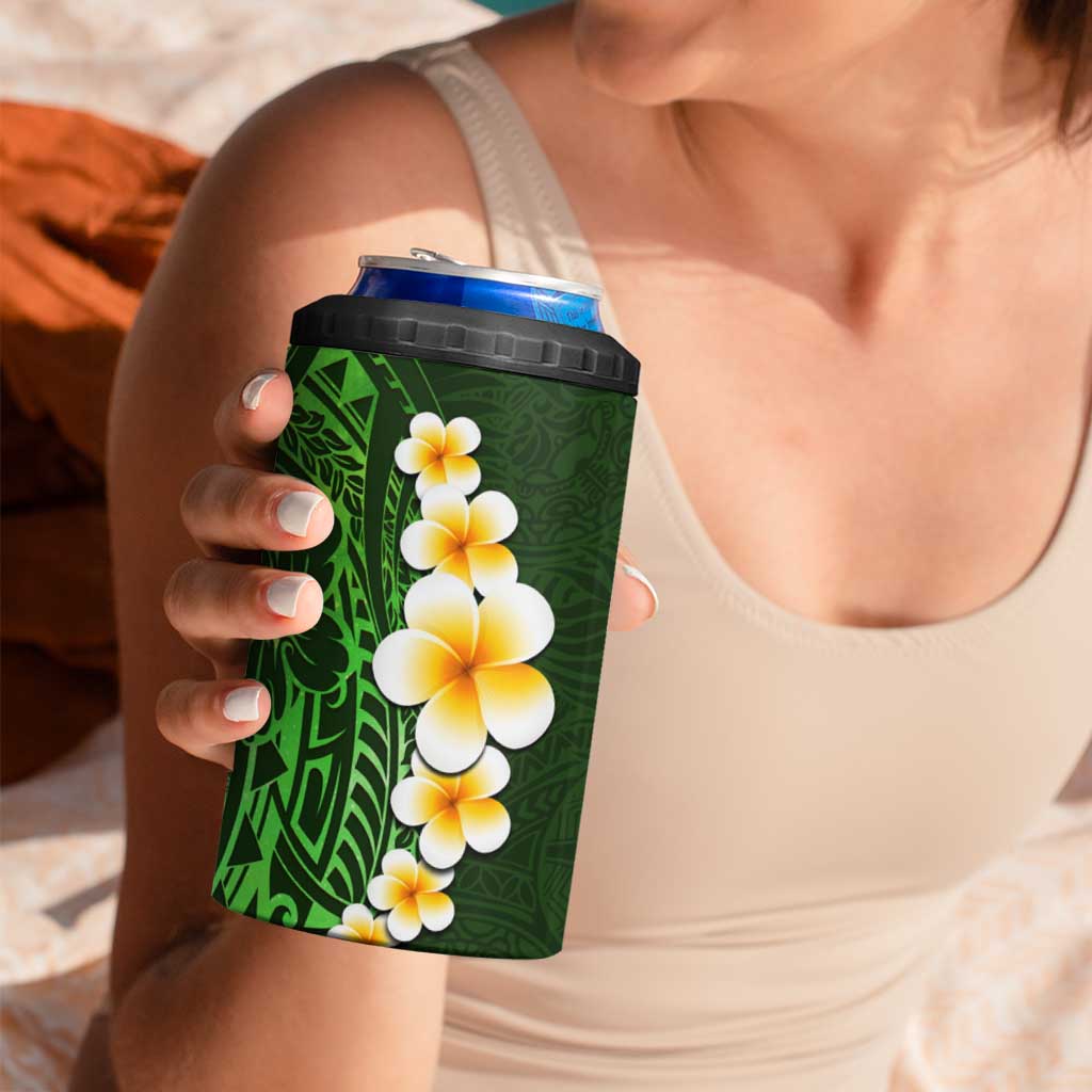 Green Polynesia 4 in 1 Can Cooler Tumbler Plumeria Tropical Leaves With Galaxy Polynesian Art LT14 - Polynesian Pride