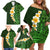 Green Polynesia Family Matching Off Shoulder Short Dress and Hawaiian Shirt Plumeria Tropical Leaves With Galaxy Polynesian Art LT14 - Polynesian Pride