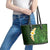 Green Polynesia Leather Tote Bag Plumeria Tropical Leaves With Galaxy Polynesian Art LT14 - Polynesian Pride