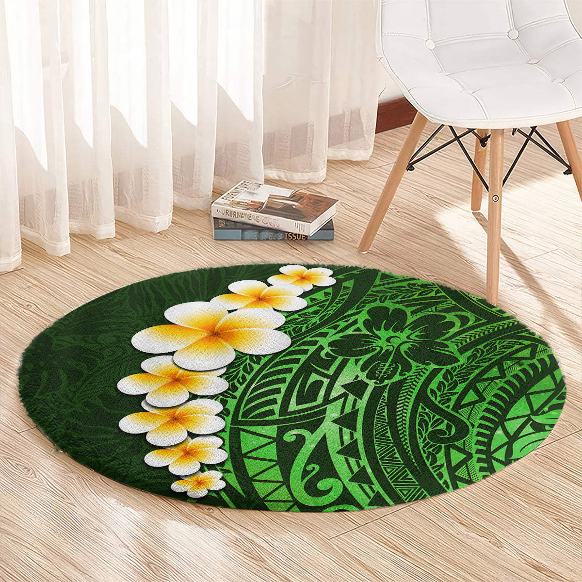 Green Polynesia Round Carpet Plumeria Tropical Leaves With Galaxy Polynesian Art LT14 - Polynesian Pride