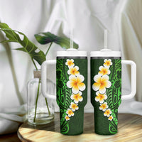 Green Polynesia Tumbler With Handle Plumeria Tropical Leaves With Galaxy Polynesian Art LT14 - Polynesian Pride