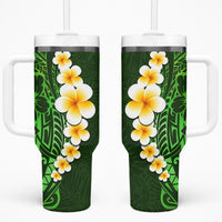 Green Polynesia Tumbler With Handle Plumeria Tropical Leaves With Galaxy Polynesian Art LT14 One Size: 40 oz Green - Polynesian Pride