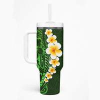 Green Polynesia Tumbler With Handle Plumeria Tropical Leaves With Galaxy Polynesian Art LT14 - Polynesian Pride