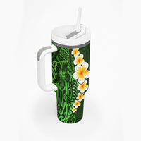 Green Polynesia Tumbler With Handle Plumeria Tropical Leaves With Galaxy Polynesian Art LT14 - Polynesian Pride