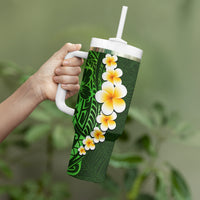 Green Polynesia Tumbler With Handle Plumeria Tropical Leaves With Galaxy Polynesian Art LT14 - Polynesian Pride
