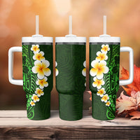 Green Polynesia Tumbler With Handle Plumeria Tropical Leaves With Galaxy Polynesian Art LT14 - Polynesian Pride