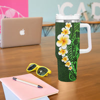 Green Polynesia Tumbler With Handle Plumeria Tropical Leaves With Galaxy Polynesian Art LT14 - Polynesian Pride