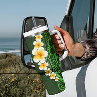 Green Polynesia Tumbler With Handle Plumeria Tropical Leaves With Galaxy Polynesian Art LT14 - Polynesian Pride