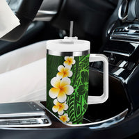 Green Polynesia Tumbler With Handle Plumeria Tropical Leaves With Galaxy Polynesian Art LT14 - Polynesian Pride