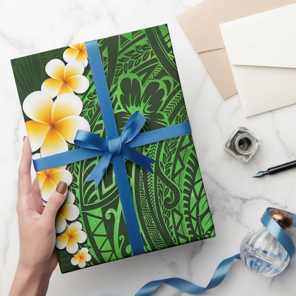 Green Polynesia Wrapping Paper Plumeria Tropical Leaves With Galaxy Polynesian Art LT14 - Polynesian Pride