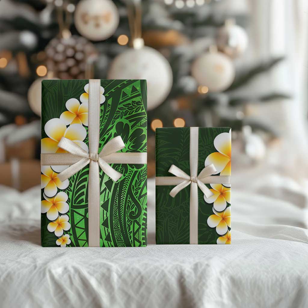 Green Polynesia Wrapping Paper Plumeria Tropical Leaves With Galaxy Polynesian Art LT14 - Polynesian Pride