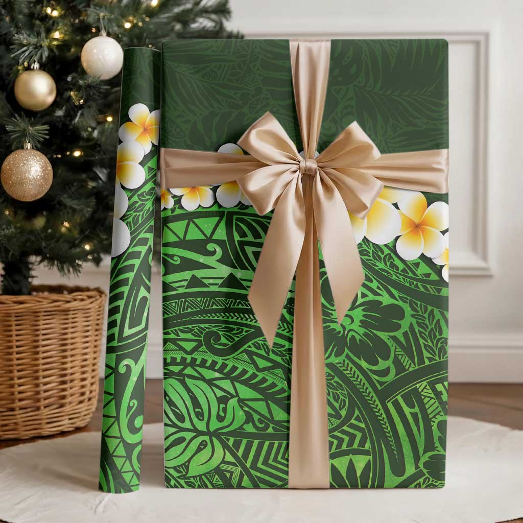 Green Polynesia Wrapping Paper Plumeria Tropical Leaves With Galaxy Polynesian Art LT14 - Polynesian Pride