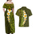 Lime Green Tropical Plumeria With Galaxy Polynesian Art Couples Matching Off Shoulder Maxi Dress and Hawaiian Shirt LT14 - Polynesian Pride