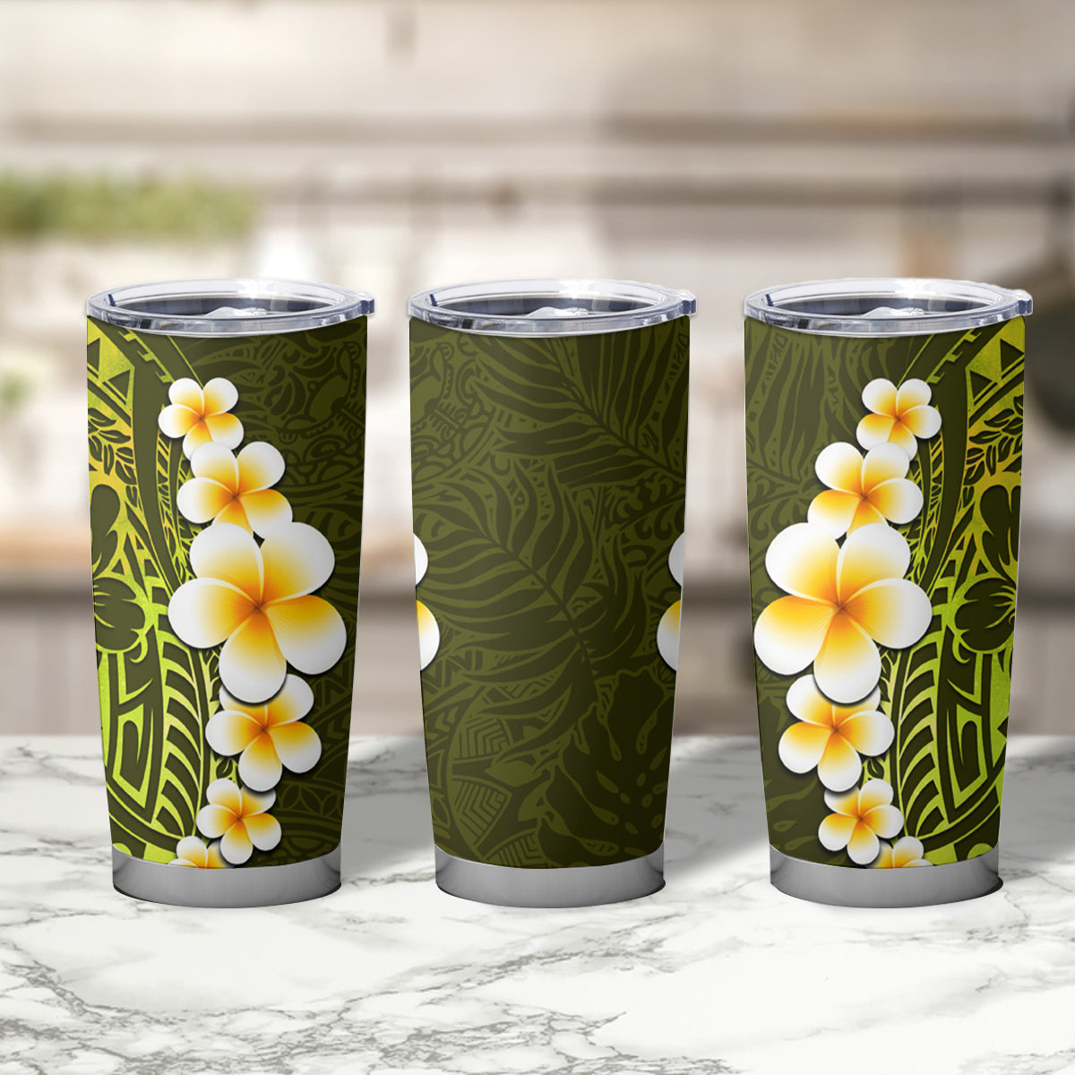 Lime Green Tropical Plumeria With Galaxy Polynesian Art Tumbler Cup LT14 - Polynesian Pride