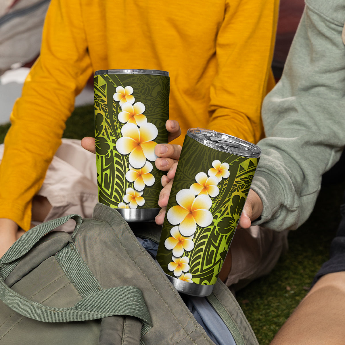Lime Green Tropical Plumeria With Galaxy Polynesian Art Tumbler Cup LT14 - Polynesian Pride