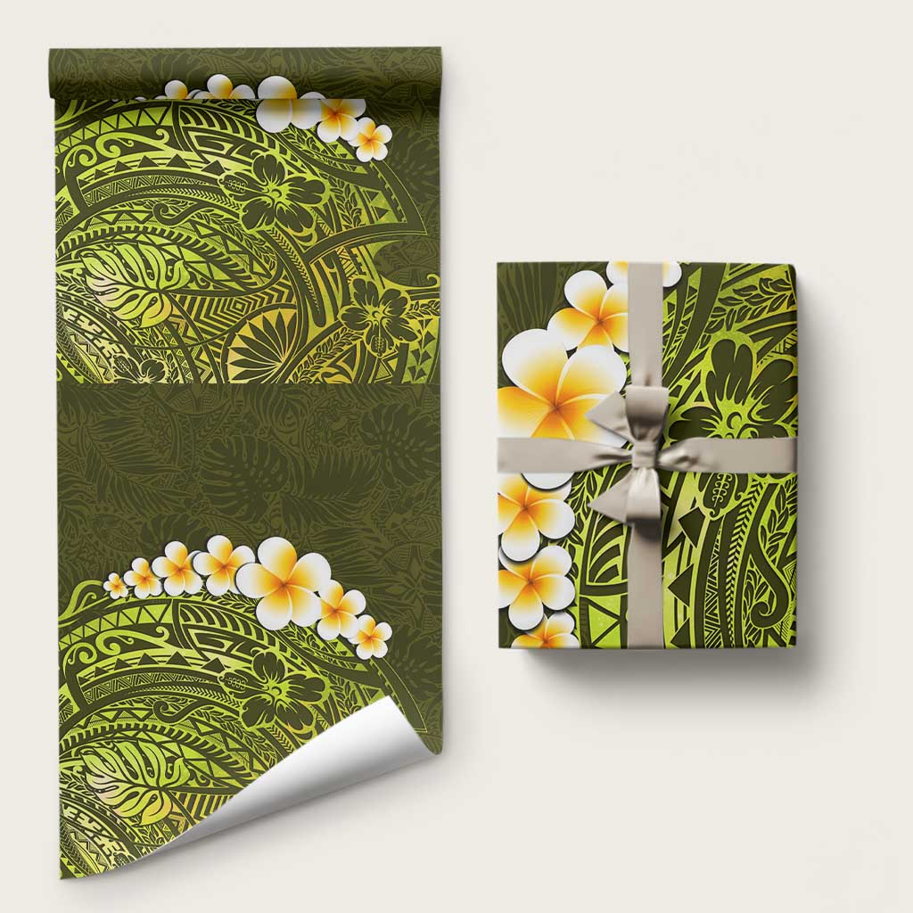 Lime Green Polynesia Wrapping Paper Plumeria Tropical Leaves With Galaxy Polynesian Art LT14 58" × 23" Lime Green - Polynesian Pride