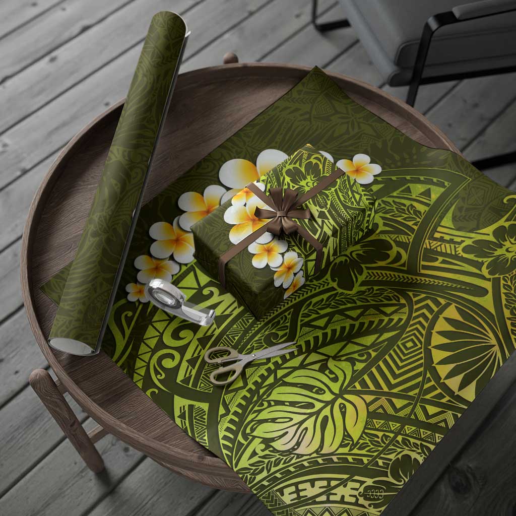 Lime Green Polynesia Wrapping Paper Plumeria Tropical Leaves With Galaxy Polynesian Art LT14 - Polynesian Pride