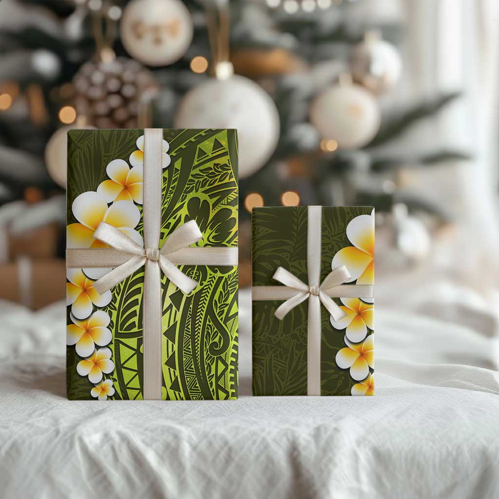 Lime Green Polynesia Wrapping Paper Plumeria Tropical Leaves With Galaxy Polynesian Art LT14 - Polynesian Pride