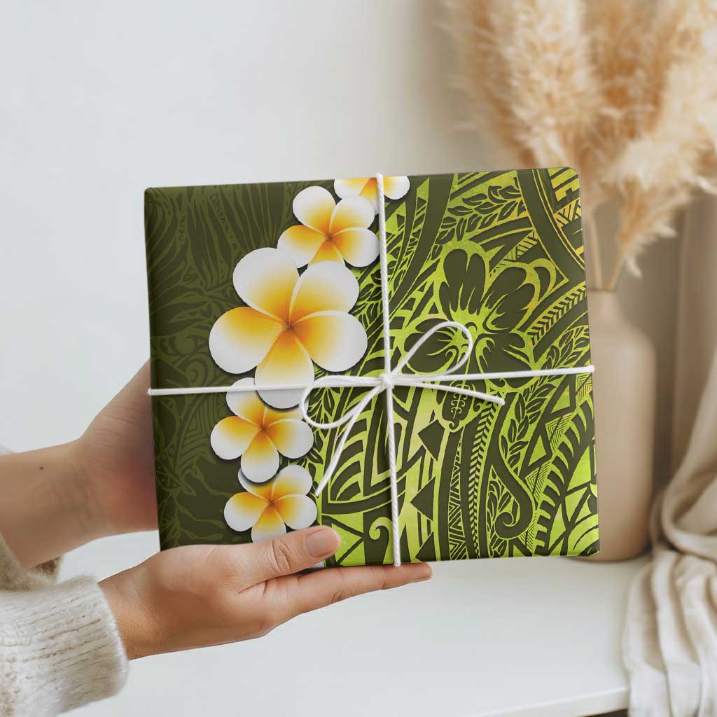 Lime Green Polynesia Wrapping Paper Plumeria Tropical Leaves With Galaxy Polynesian Art LT14 - Polynesian Pride