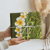 Lime Green Polynesia Wrapping Paper Plumeria Tropical Leaves With Galaxy Polynesian Art LT14 - Polynesian Pride