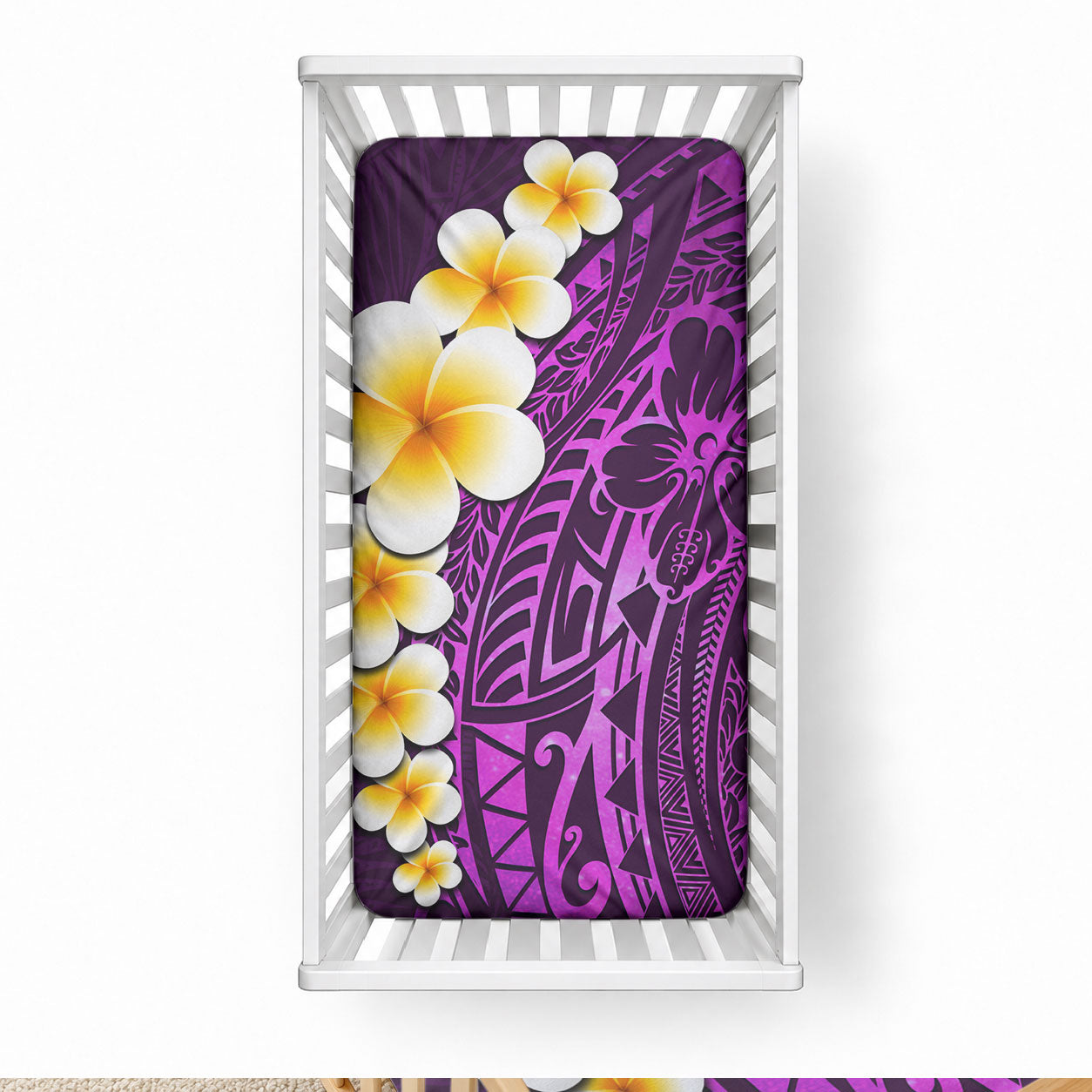 Purple Tropical Plumeria With Galaxy Polynesian Art Baby Bed Cover