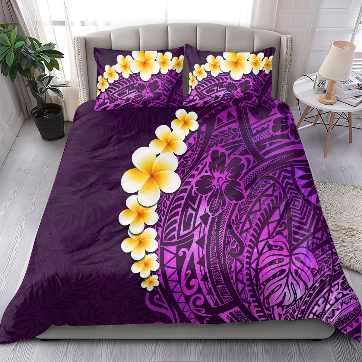 Purple Tropical Plumeria With Galaxy Polynesian Art Bedding Set LT14 - Polynesian Pride