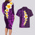 Purple Tropical Plumeria With Galaxy Polynesian Art Couples Matching Long Sleeve Bodycon Dress and Hawaiian Shirt LT14 - Polynesian Pride