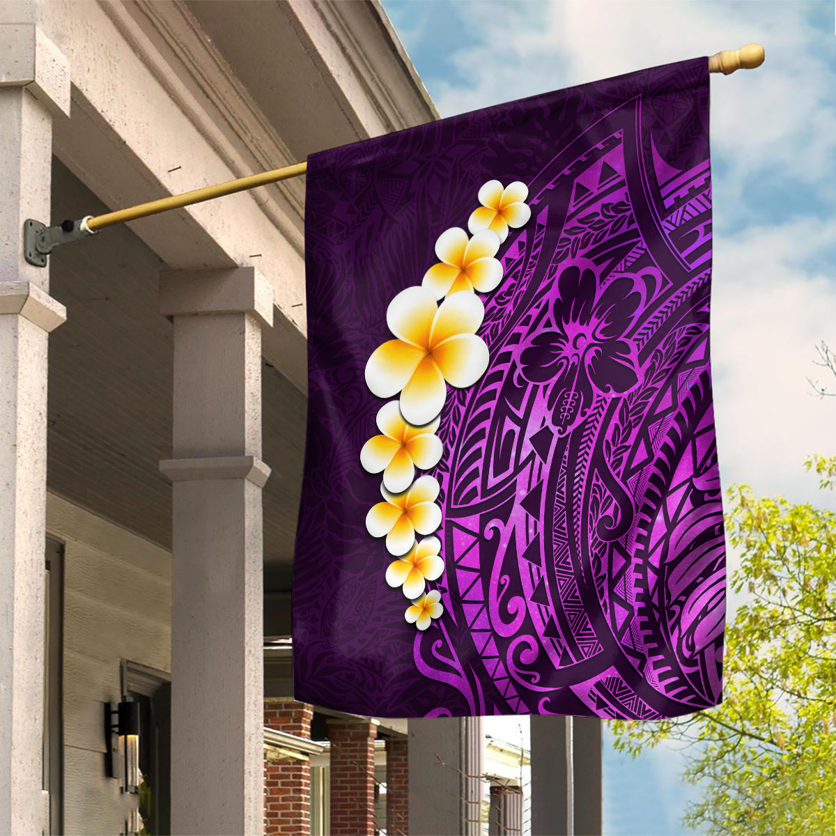 Purple Tropical Plumeria With Galaxy Polynesian Art Garden Flag LT14 House Flag Purple - Polynesian Pride