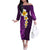 Purple Tropical Plumeria With Galaxy Polynesian Art Off The Shoulder Long Sleeve Dress LT14 Women Purple - Polynesian Pride