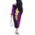 Purple Tropical Plumeria With Galaxy Polynesian Art Off The Shoulder Long Sleeve Dress LT14 - Polynesian Pride