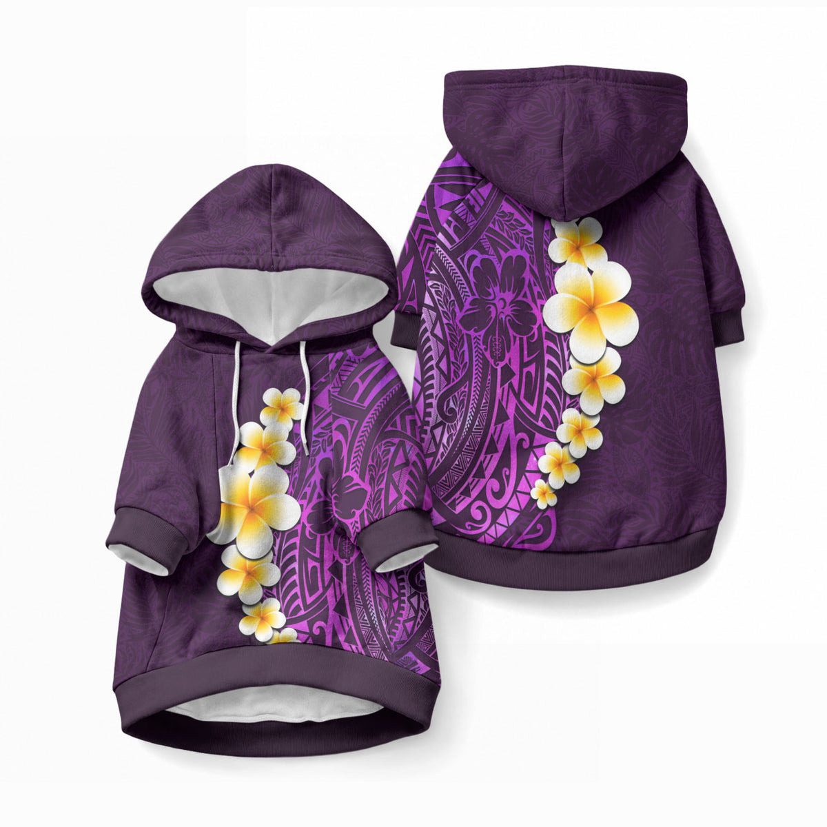 Purple Tropical Plumeria With Galaxy Polynesian Art Pet Hoodie LT14 Pullover Purple - Polynesian Pride
