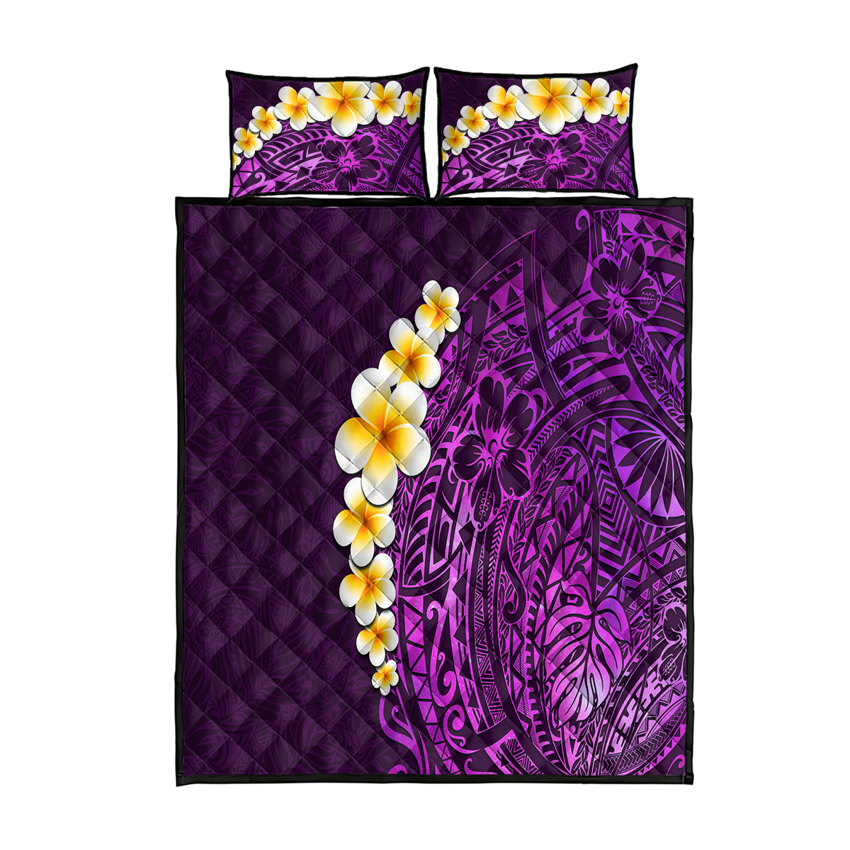 Purple Tropical Plumeria With Galaxy Polynesian Art Quilt Bed Set LT14 Purple - Polynesian Pride
