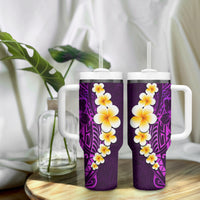 Purple Tropical Plumeria With Galaxy Polynesian Art Tumbler With Handle LT14 - Polynesian Pride