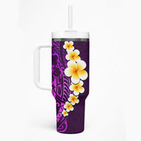 Purple Tropical Plumeria With Galaxy Polynesian Art Tumbler With Handle LT14 - Polynesian Pride