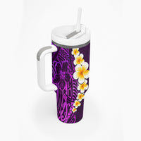 Purple Tropical Plumeria With Galaxy Polynesian Art Tumbler With Handle LT14 - Polynesian Pride