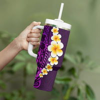 Purple Tropical Plumeria With Galaxy Polynesian Art Tumbler With Handle LT14 - Polynesian Pride