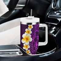 Purple Tropical Plumeria With Galaxy Polynesian Art Tumbler With Handle LT14 - Polynesian Pride