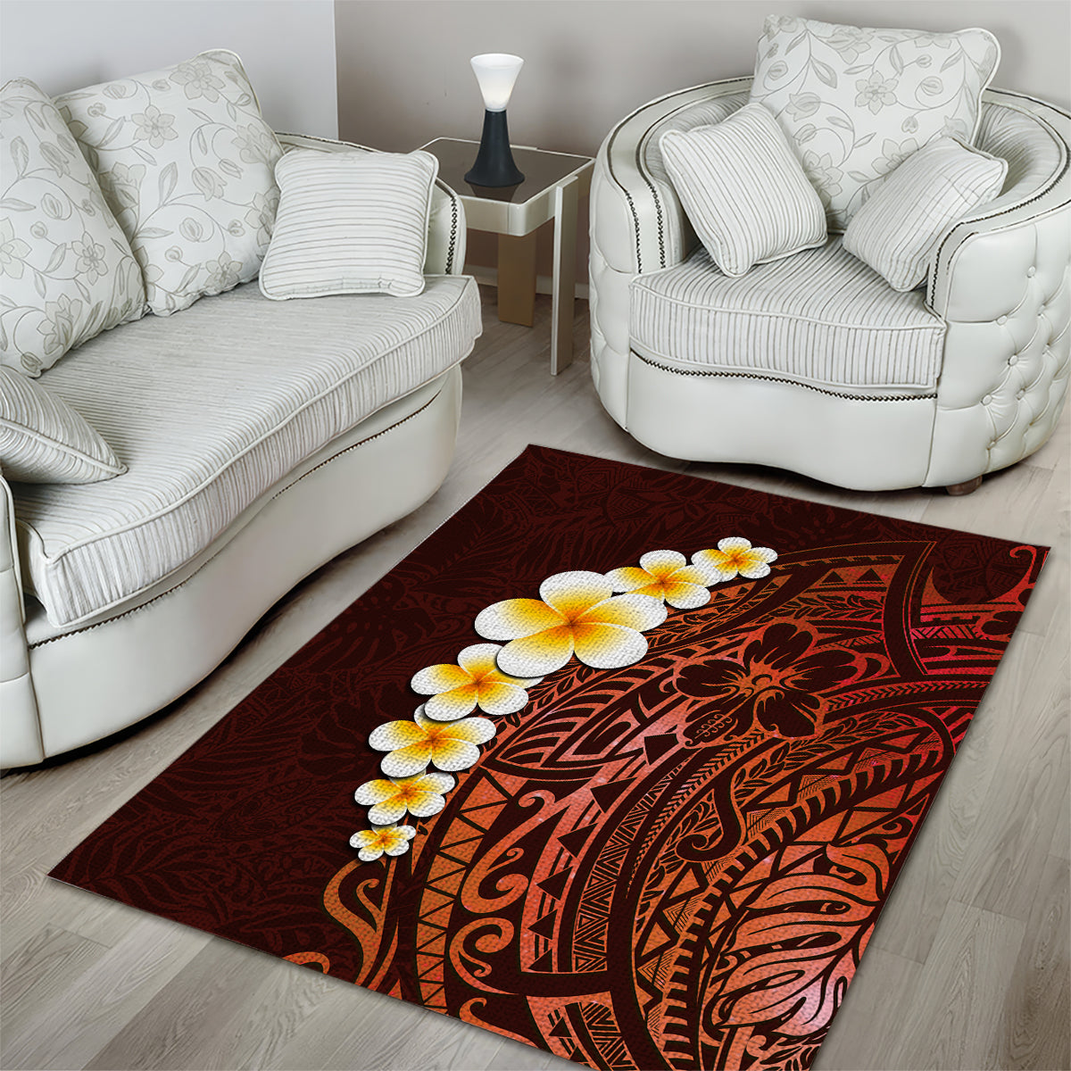 Red Tropical Plumeria With Galaxy Polynesian Art Area Rug LT14 - Polynesian Pride