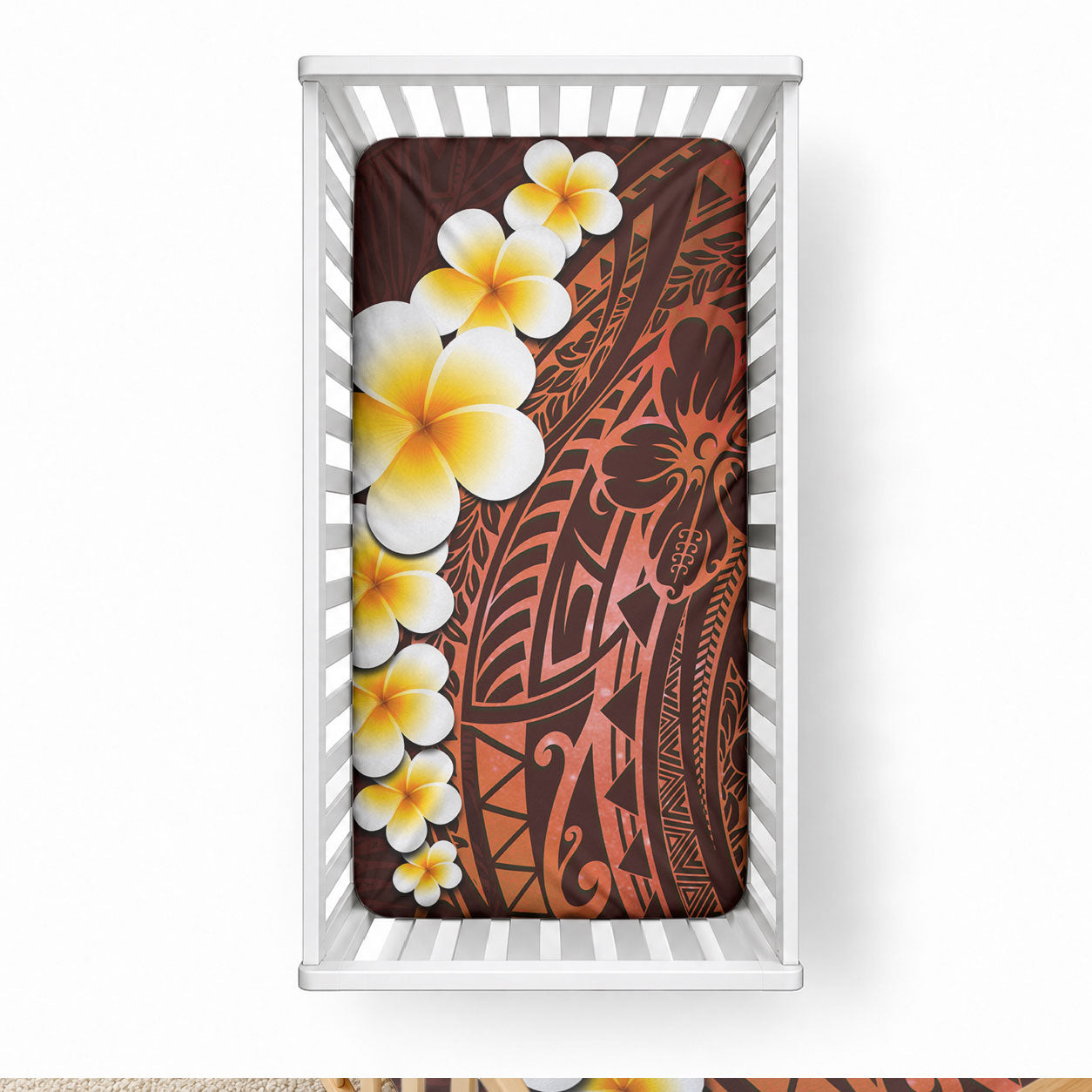 Red Tropical Plumeria With Galaxy Polynesian Art Baby Bed Cover