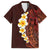 Red Tropical Plumeria With Galaxy Polynesian Art Family Matching Off Shoulder Short Dress and Hawaiian Shirt LT14 Dad's Shirt - Short Sleeve Red - Polynesian Pride