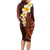 Red Tropical Plumeria With Galaxy Polynesian Art Long Sleeve Bodycon Dress LT14 - Polynesian Pride