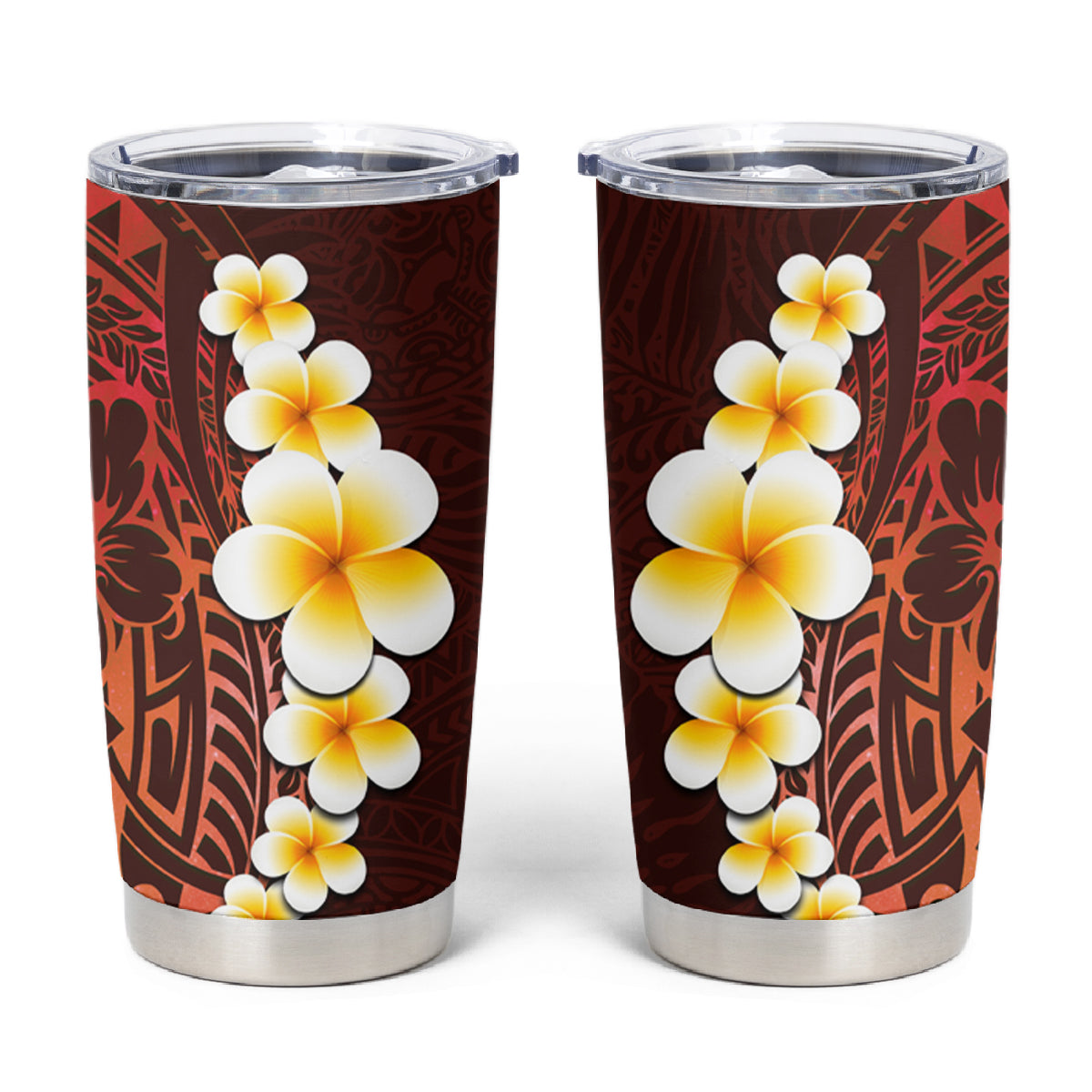 Red Tropical Plumeria With Galaxy Polynesian Art Tumbler Cup LT14 Red - Polynesian Pride