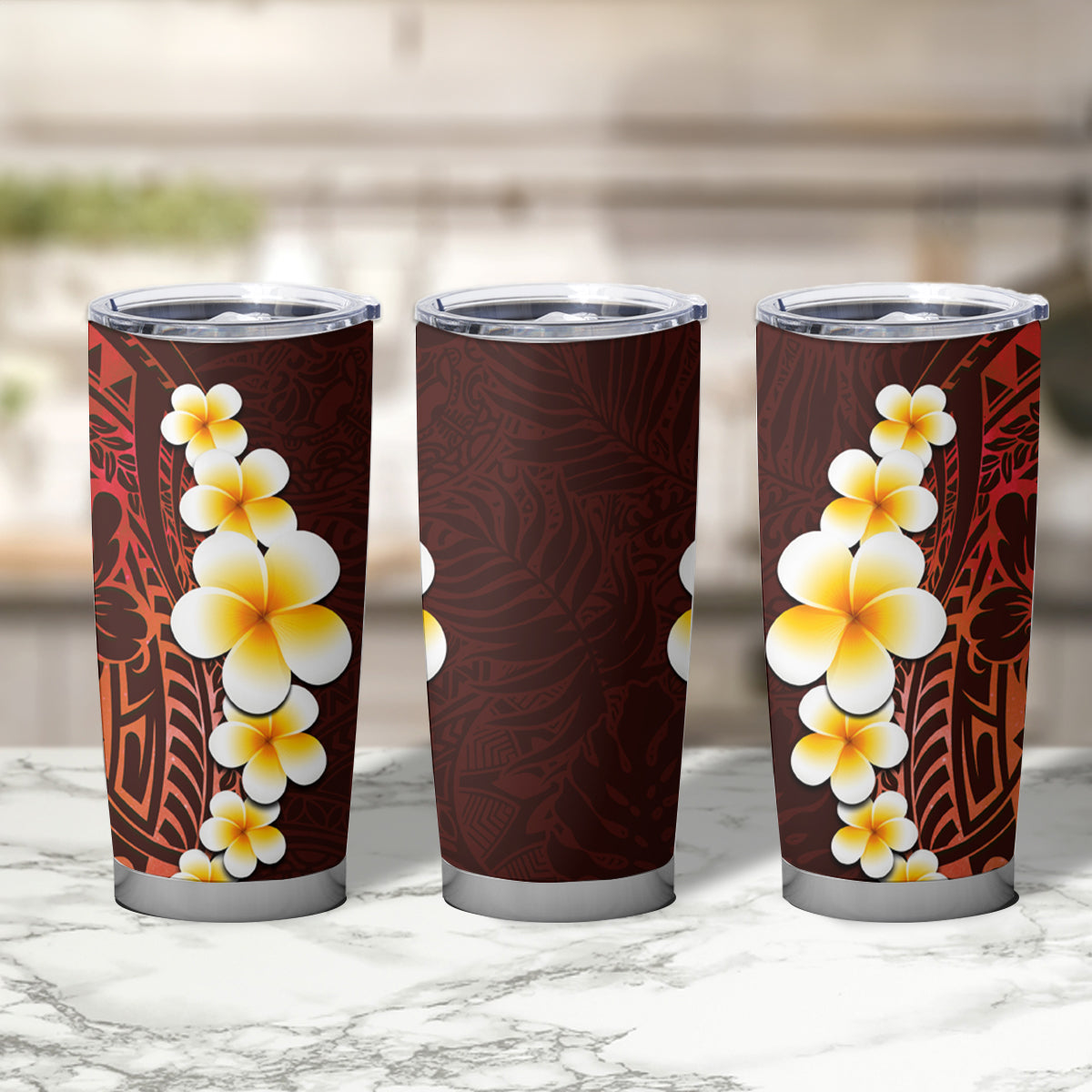 Red Tropical Plumeria With Galaxy Polynesian Art Tumbler Cup LT14 - Polynesian Pride