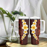 Red Tropical Plumeria With Galaxy Polynesian Art Tumbler With Handle LT14 - Polynesian Pride