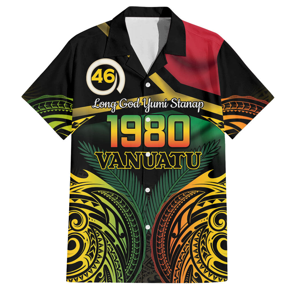 Vanuatu 1980 Hawaiian Shirt Hapi 46 Yia Indipendens Anivesari LT14 Black - Polynesian Pride