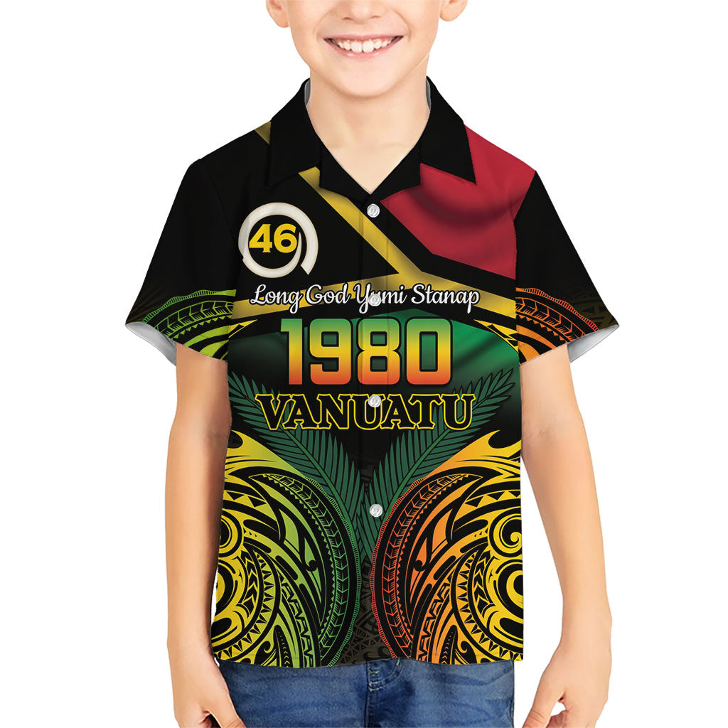 Vanuatu 1980 Kid Hawaiian Shirt Hapi 46 Yia Indipendens Anivesari LT14 Kid Black - Polynesian Pride