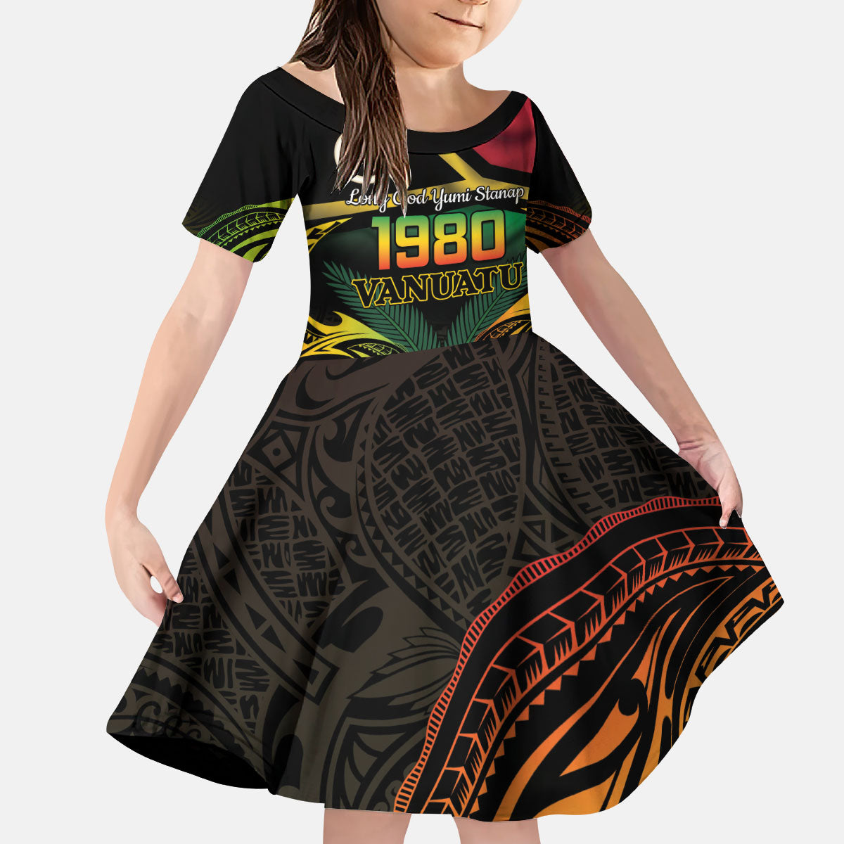 Vanuatu 1980 Kid Short Sleeve Dress Hapi 46 Yia Indipendens Anivesari LT14 KID Black - Polynesian Pride
