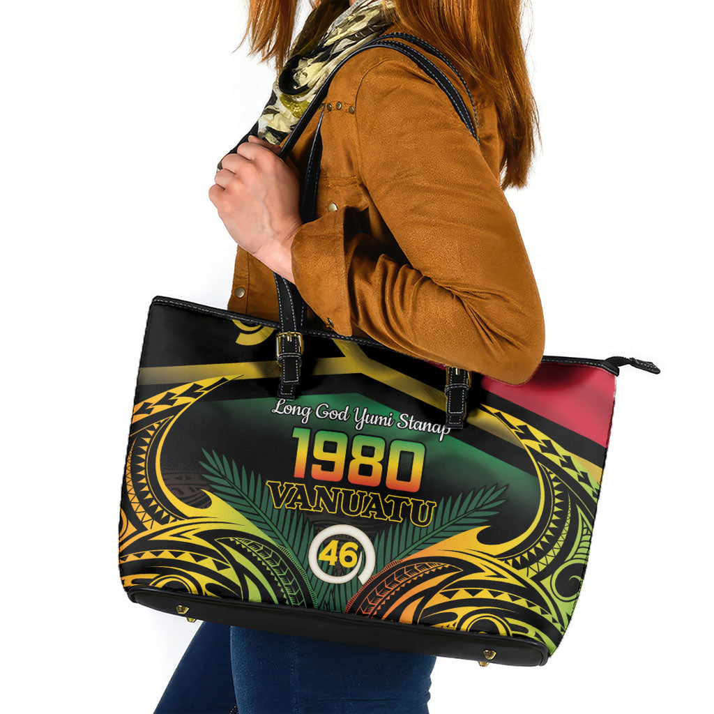 Vanuatu 1980 Leather Tote Bag Hapi 46 Yia Indipendens Anivesari LT14 Black - Polynesian Pride