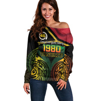 Vanuatu 1980 Off Shoulder Sweater Hapi 46 Yia Indipendens Anivesari LT14 Women Black - Polynesian Pride