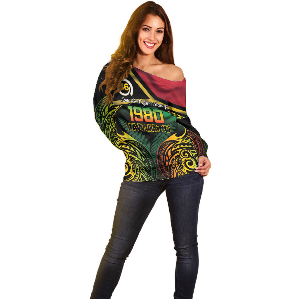 Vanuatu 1980 Off Shoulder Sweater Hapi 46 Yia Indipendens Anivesari LT14 - Polynesian Pride